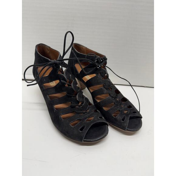 PAUL GREEN Black Open Toe Lace Up Suede Sandal Booties Shoes Sz 7 - Picture 8 of 8